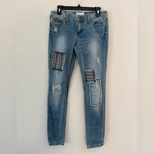 Free People Light Blue Patchwork Skinny Jeans